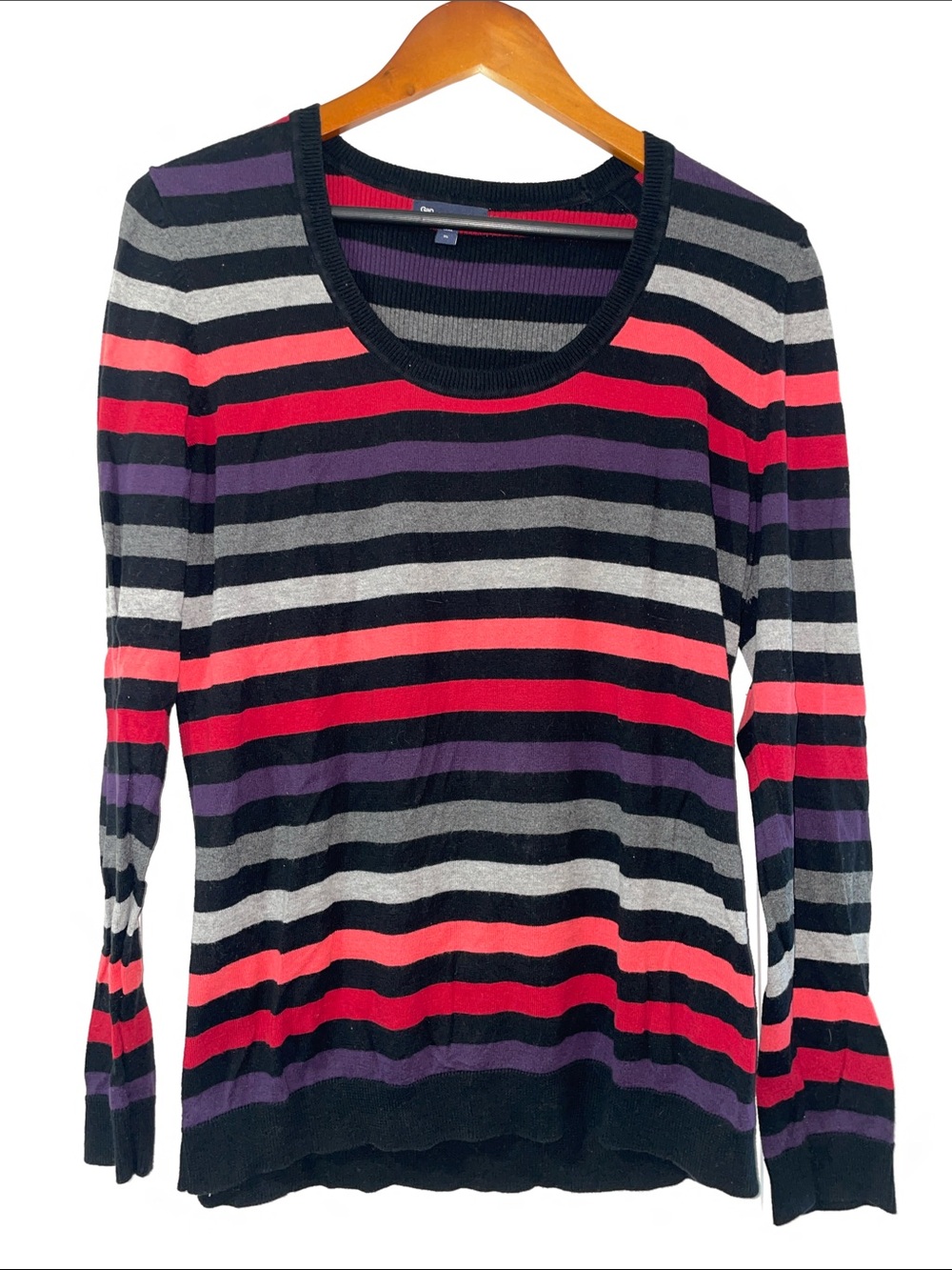 GAP Striped Scoop Neck Sweater - Black, Gray, Purple, Red, Pink
